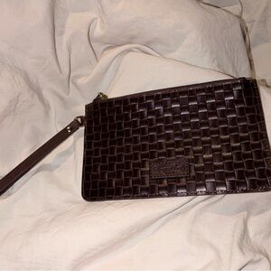 Dooney & Bourke Woven Brown Leather Wristlet Clutch - Lilian